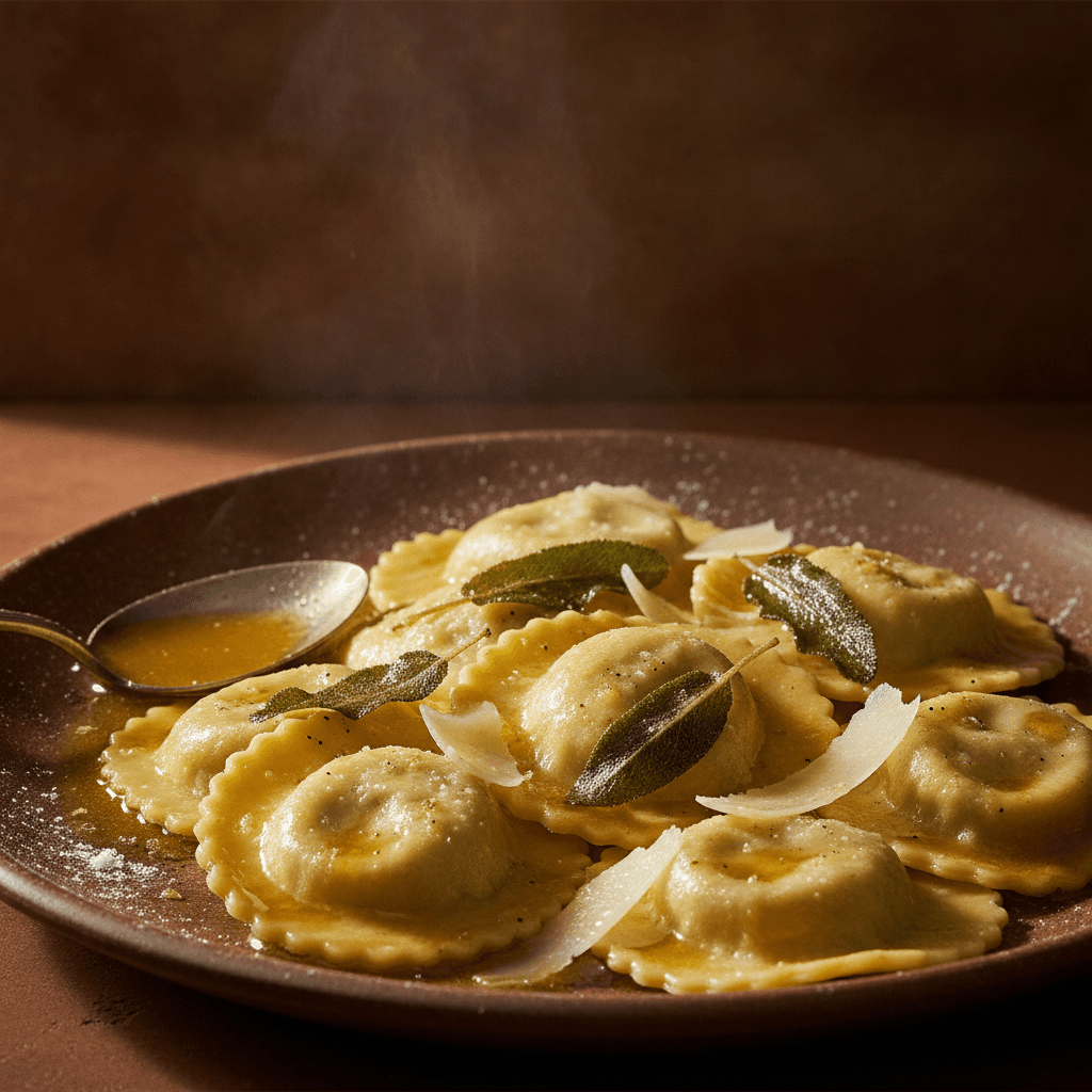 Hausgemachte Ravioli mit Ricotta und Spinat in Salbeibutter
